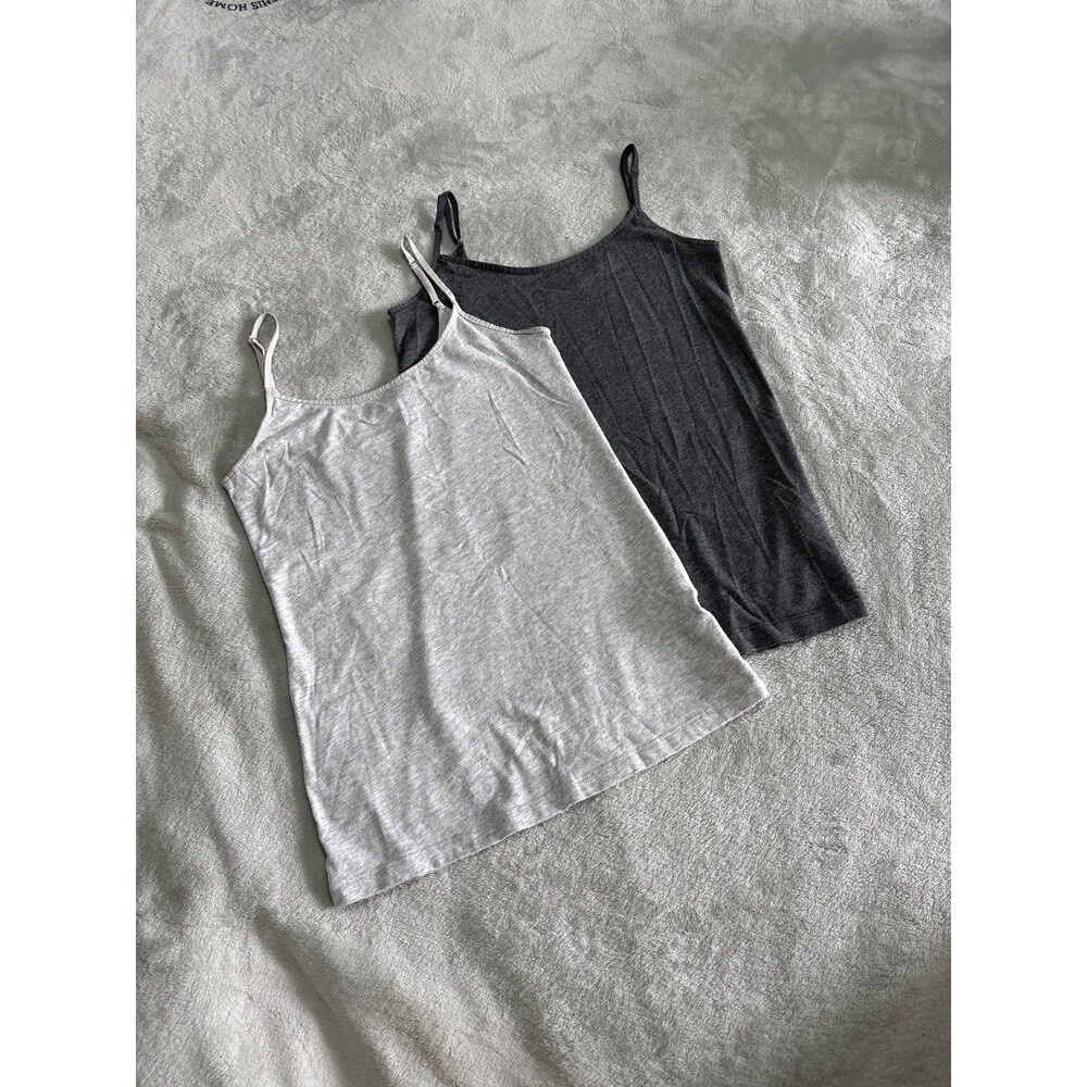 lot of 2 tank tops juniors grey adjustable straps basic layering school uniform